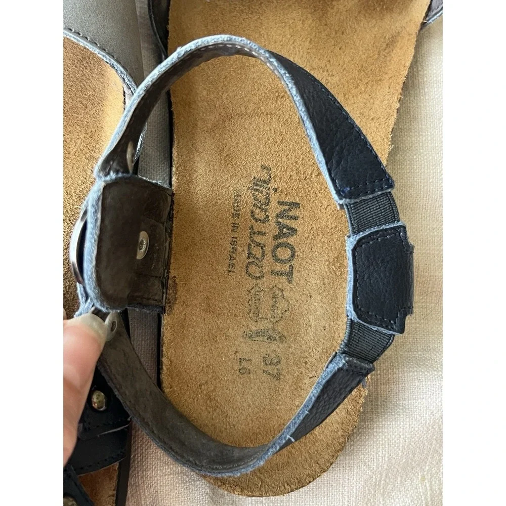 Naot Sabrina Sandals Women's EU 37 M Navy Gray Leather Cork Footbed U.S 6.5-7